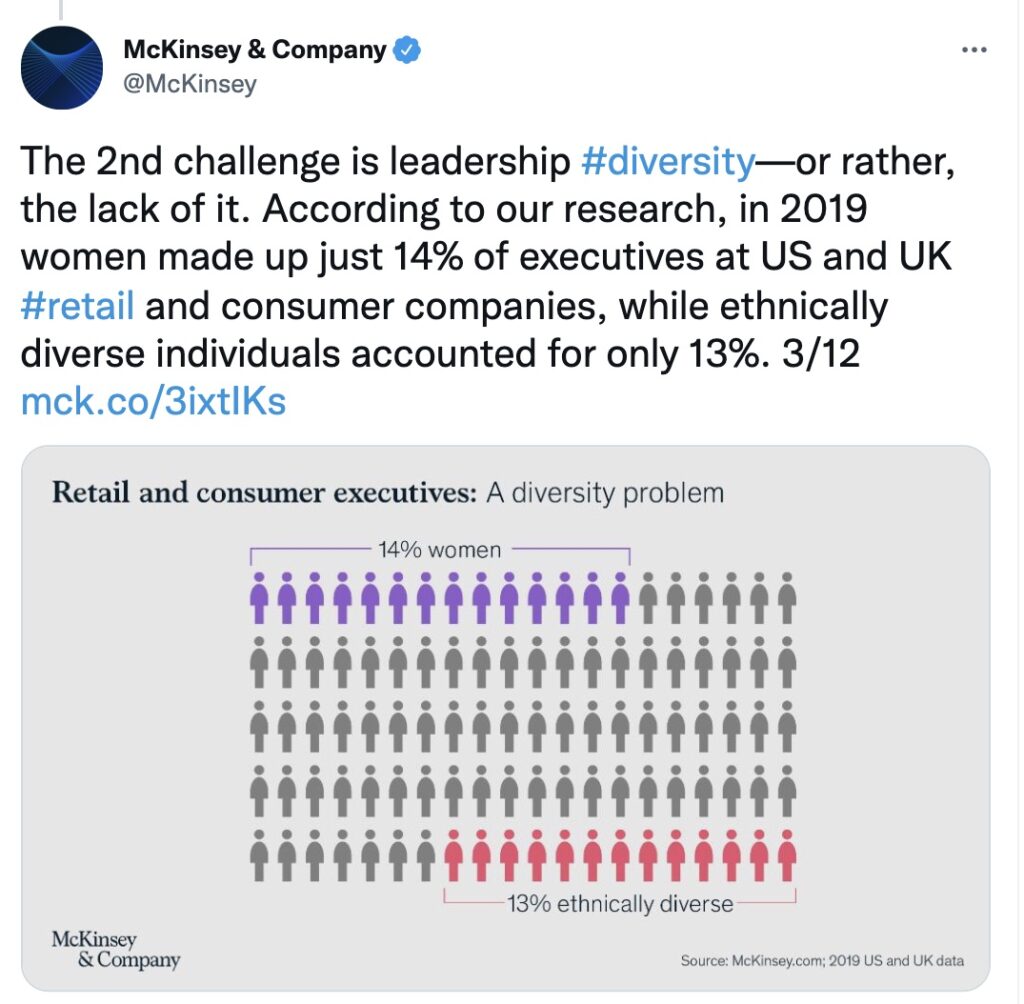 14% of executives are women, and 13% are ethnically diverse individuals