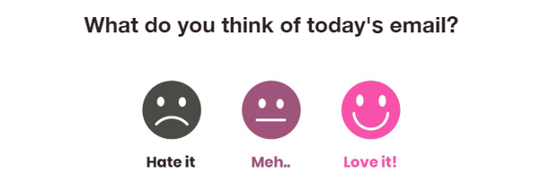 Graphic with three smiley faces shows a simple rating scale that can be used to collect feedback in data-driven email marketing campaigns.