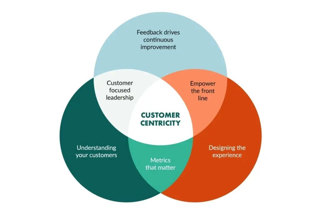 Venn diagram showing the important components of a customer-centric marketing strategy, as implemented by the best marketing companies