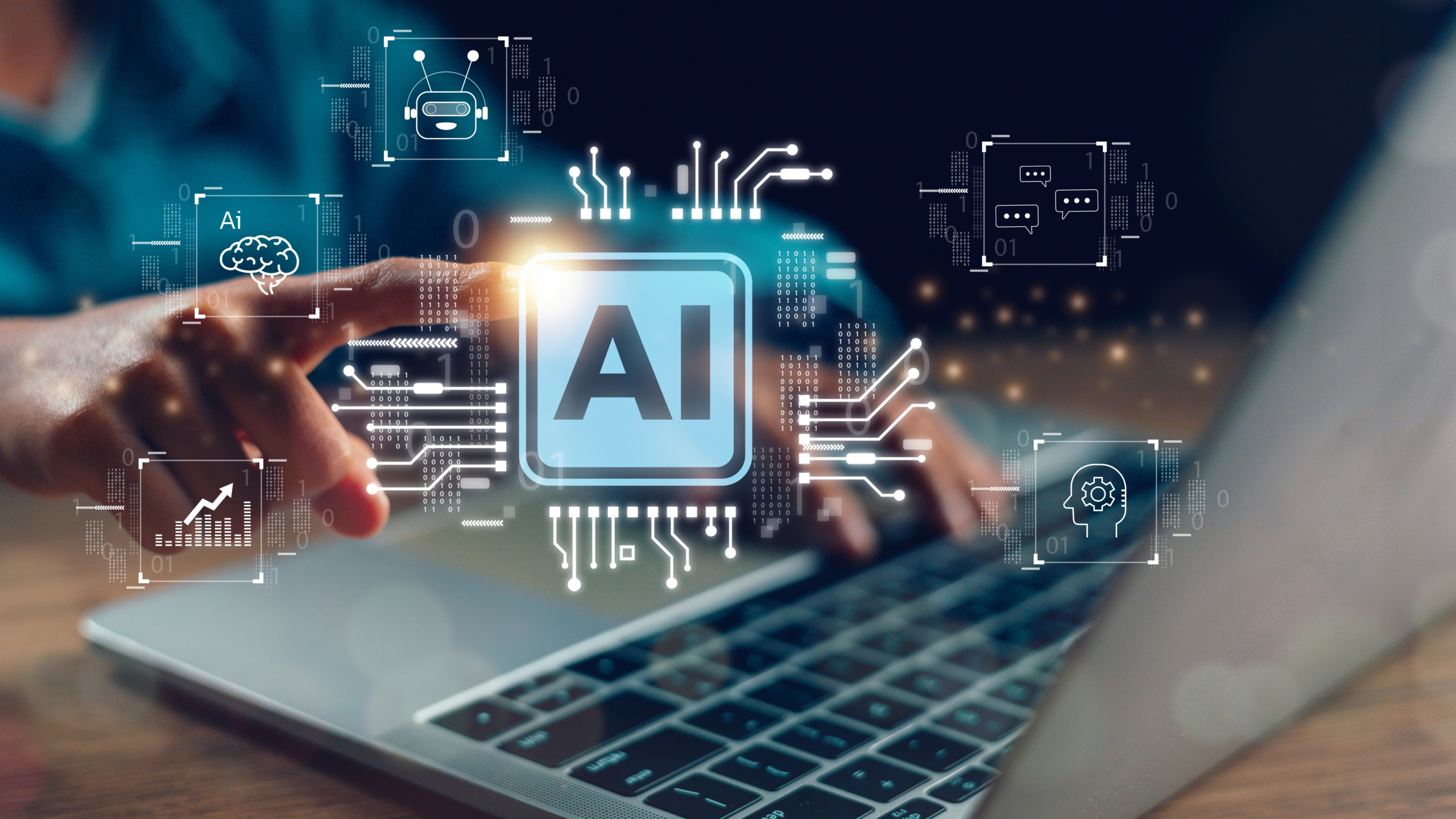 cropped image of person at computer using AI-powered tools and marketing automation to streamline demand generation