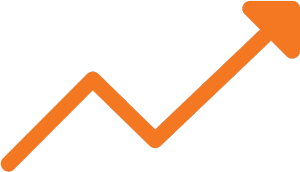 Orange upward arrow icon representing Televerde’s real-world impact through business growth and human transformation