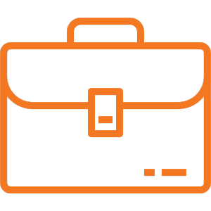 Orange briefcase icon representing Televerde’s marketing and operations roles that drive strategy, process, and client success