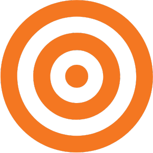 Orange target icon representing Televerde’s focus on precision, client connection, and goal-driven sales development.