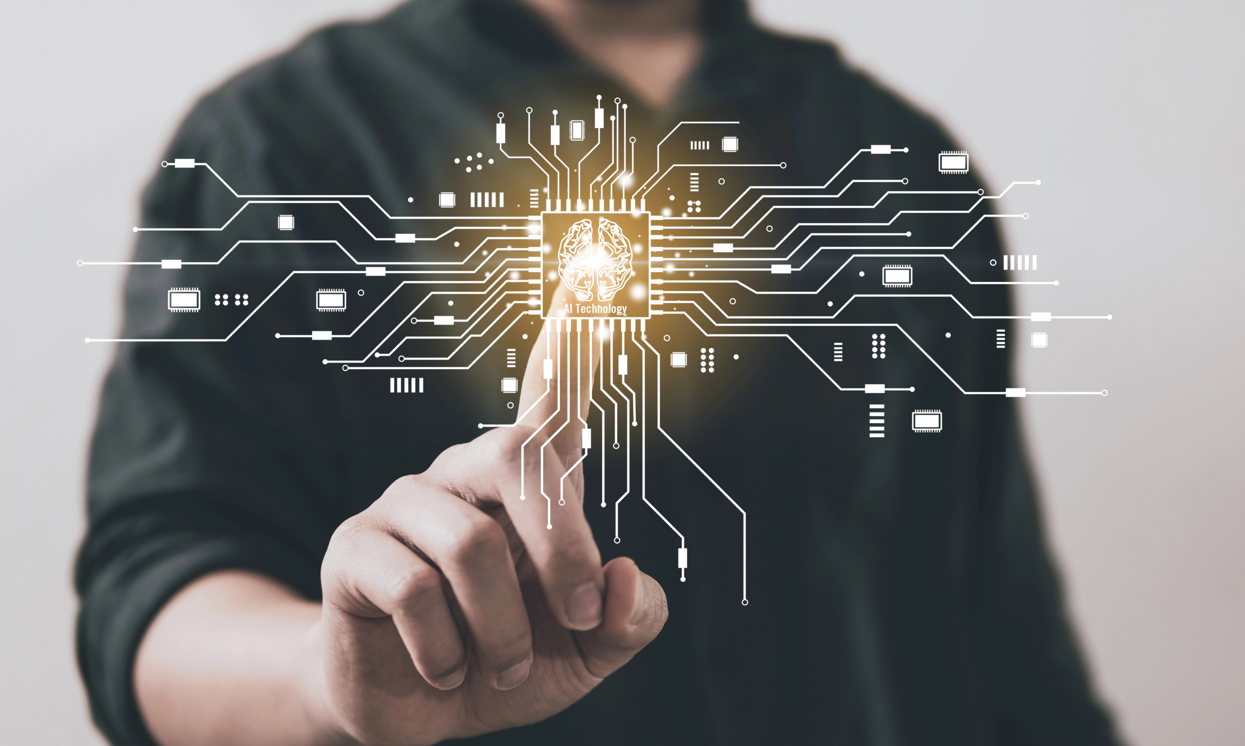 person touches screen with network connect to represent how to choose the right CI) marketing technology for growth