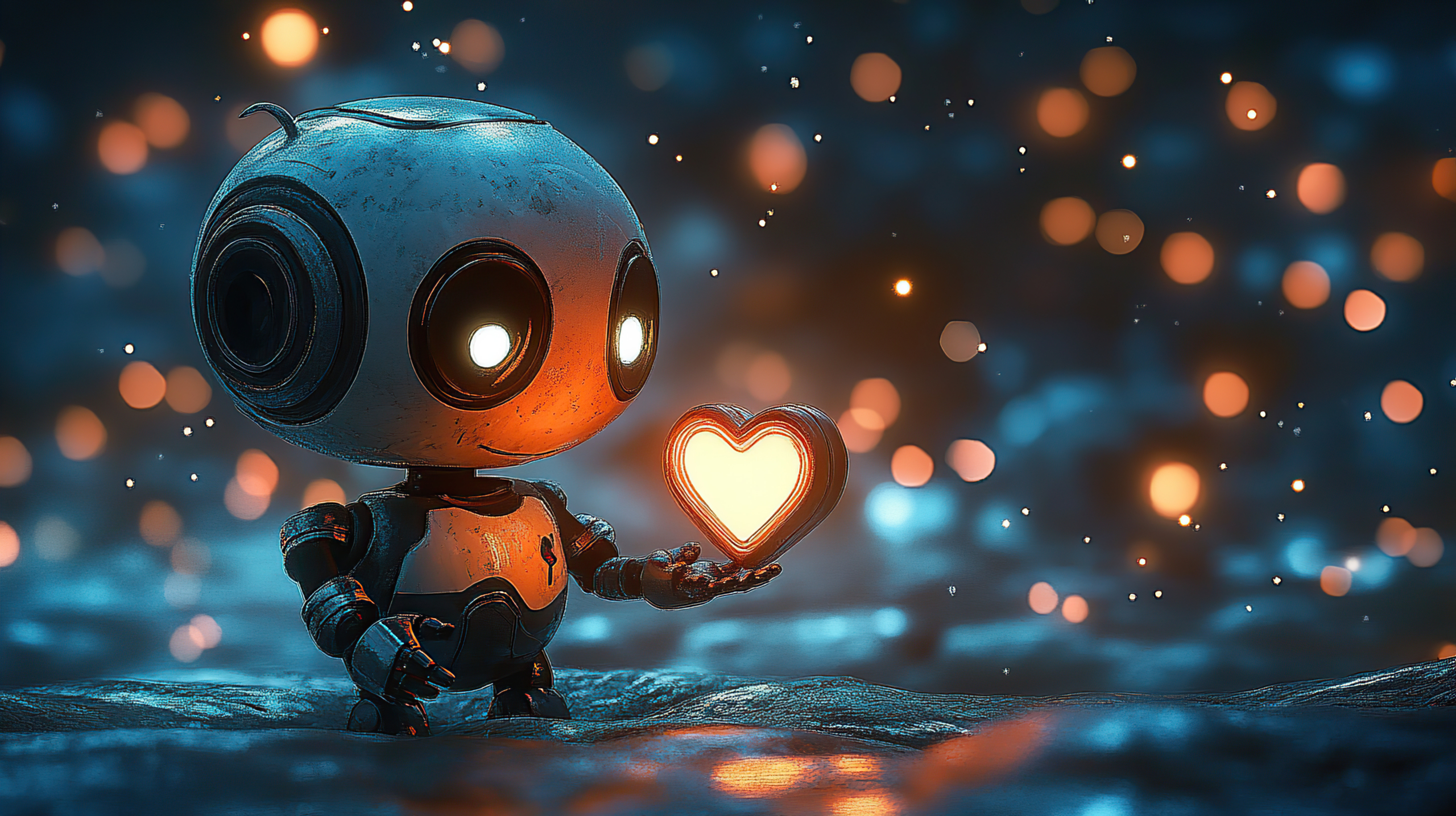 Illustration of a friendly robot holding a heart, symbolizing how AI offers emotional validation and comfort instead of critical challenge.